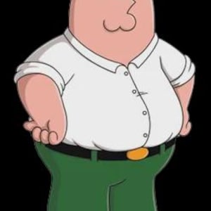 May include: Cartoon illustration of Peter Griffin from Family Guy. Peter is a large, middle-aged man with a white collared shirt, green pants, and a black belt with a gold buckle. He has a double chin, glasses, and a slight smile.