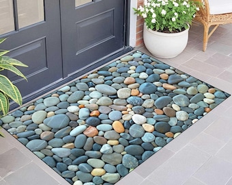 Stone Pebble Doormat, Outdoor Entryway Rug, Natural Rock Texture Door Mat, Waterproof Garden Patio Welcome Mat