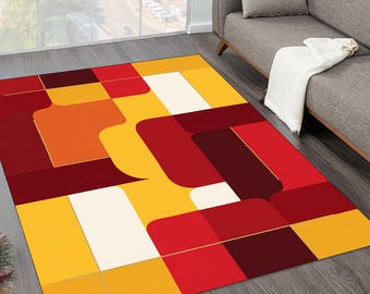 Mid Century Modern Area Rug, Retro Geometric Rug, Abstract Color Block Carpet, 70s Style Rug, Modern Living Room Rug, Minimalist Decor Rug