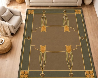 Art Nouveau Floral Rug, Area Rug, Carpet, Living Room Rug, Bedroom Rug, Luxury Rug,printed rug
