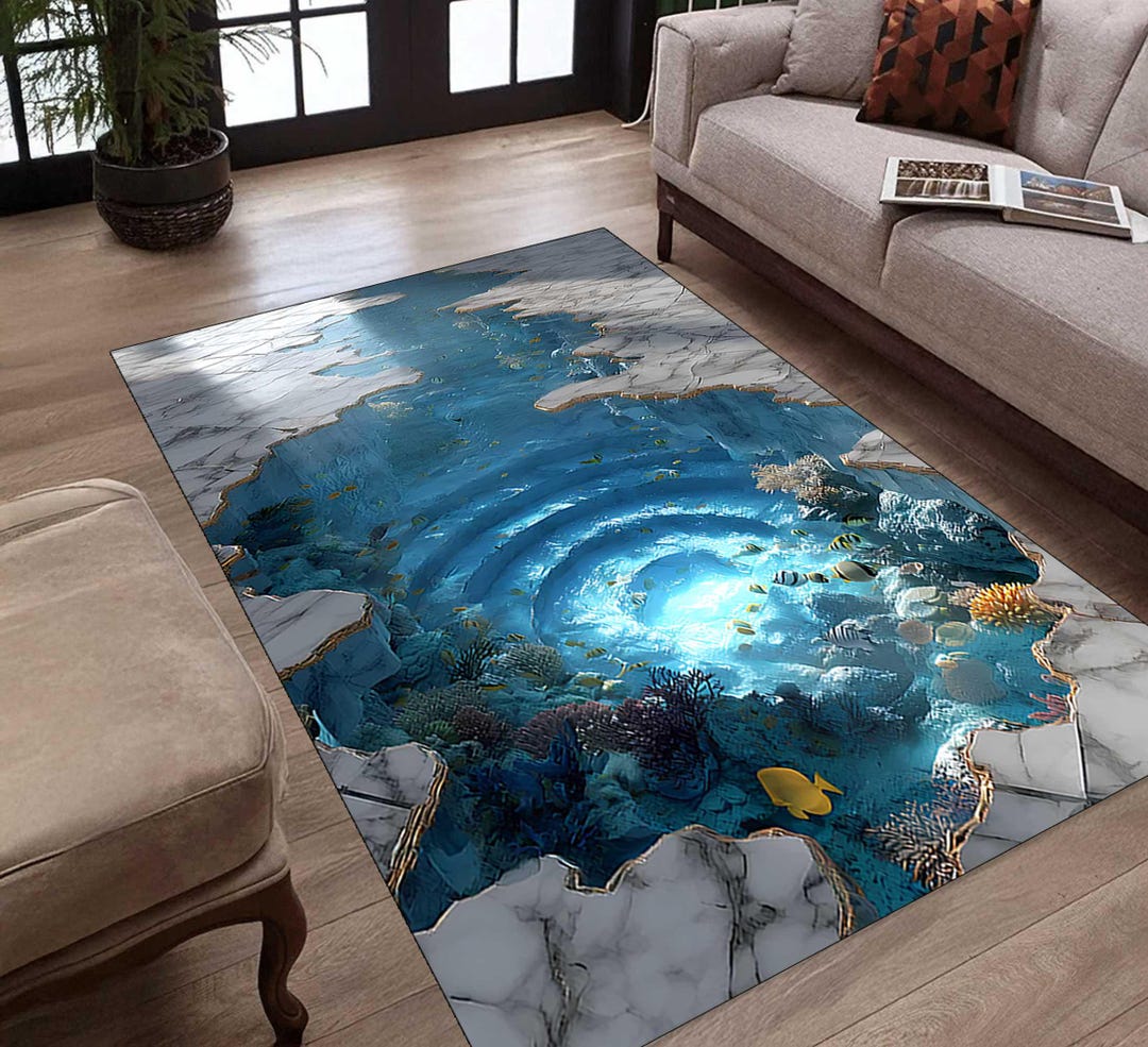 Ocean Reflection Rug 3D Ocean Illusion Rug, Underwater Vortex Area Rug, Realistic Sea Hole ...