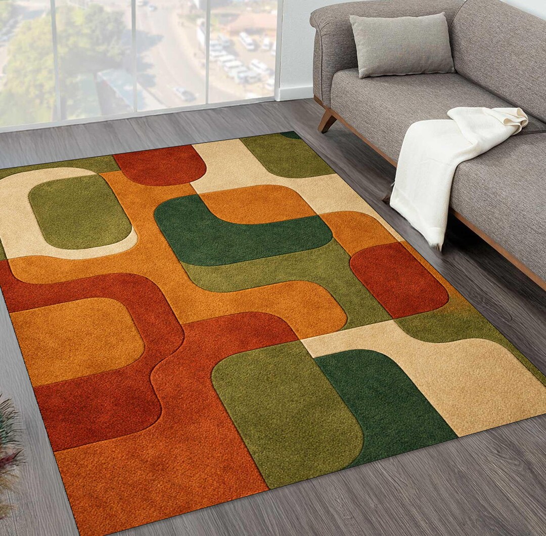 Mid Century Modern,rug, Retro Abstract,area Rug, Boho Geometric Living ...