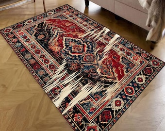 Boho Teppich Aztek: Ethno Farben, waschbar