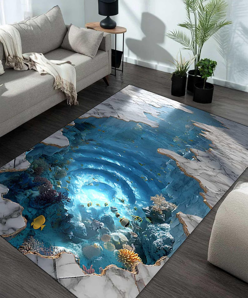 Ocean Reflection Rug 3D Ocean Illusion Rug, Underwater Vortex Area Rug, Realistic Sea Hole ...