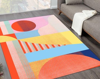 Abstract Geometric Rug,Modern Colorful Area Rug,Mid Century Modern Rug,Contemporary Art Rug,Digital Printed Rug,Living Room Statement Carpet