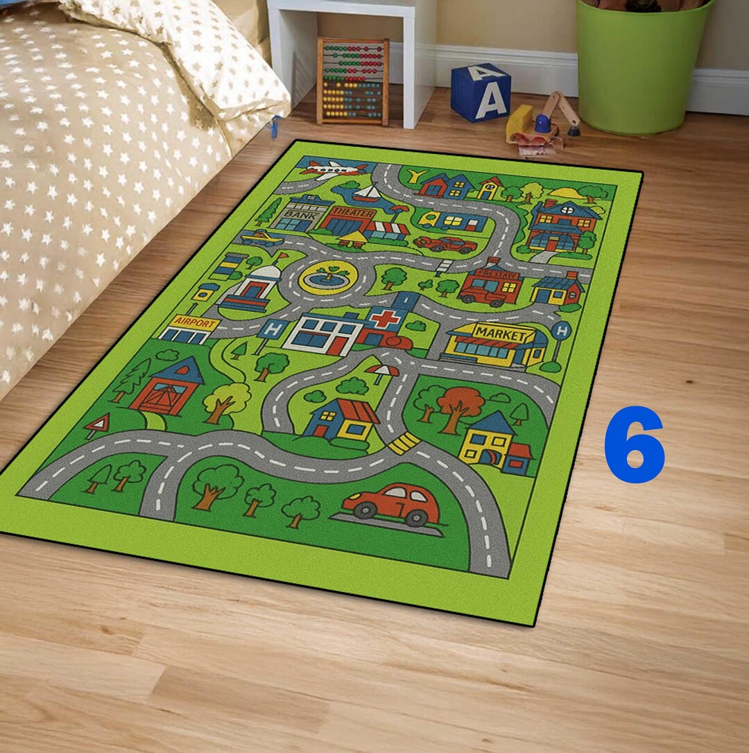 Kids Room Rug, City Map Play Rug, Green Rug, Kids Rug,kids Room Decor ...