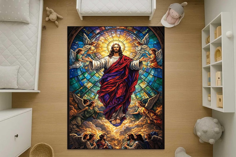 Jesus Loves Rug Jesus Stained Glass Living Room Rug, Christian Home Decor, Religious ...