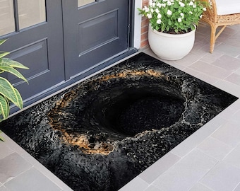 3D Sewer Hole with Ladder Optical Illusion Door Mat Non-Slip Realistic Trapdoor Rug Funny Gag Gift for Home Decor,Printed Rug,Outdoor Mat