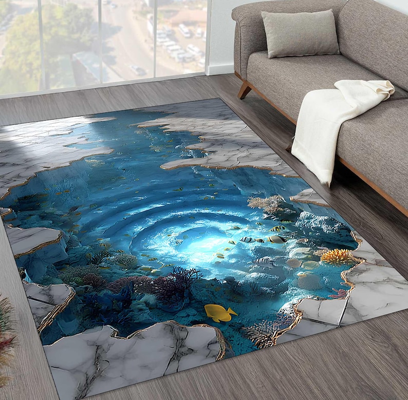 3docean Rugs 3D Ocean Illusion Rug, Underwater Vortex Area Rug, Realistic Sea Hole ...