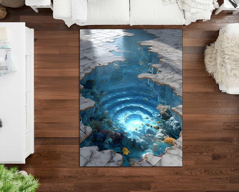 Fake Abyss Rug 3D Ocean Illusion Rug, Underwater Vortex Area Rug, Realistic Sea Hole ...