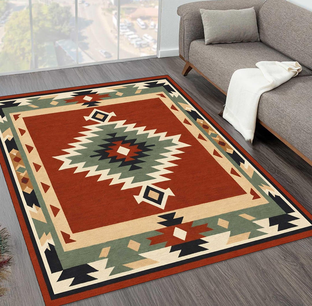 Southwestern Tribal Rug, Aztec Geometric Area Rug, Rustic Boho Carpet ...