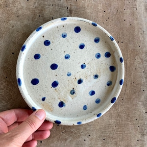 Plato de cerámica para tartas: Plato de cerámica con lunares azules