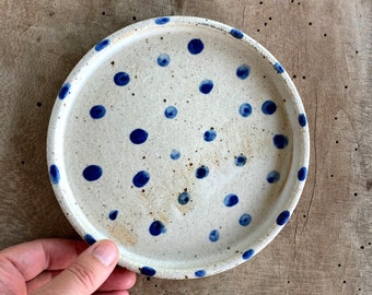 Ceramic little plate, Pottery cake plate nr. 12, Serving dish, Blue small Cheese platte, Gift for her, Food styling, Food farmhouse rustic