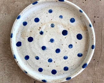 Ceramic little plate, Pottery cake plate nr. 13, Serving dish, Blue small Cheese platte, Gift for her, Food styling, Food farmhouse rustic