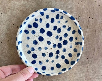 Ceramic little plate, Pottery cake plate, Serving dish, Blue small Cheese platte, Gift for her, Food styling, Food props, Farmhouse rustic