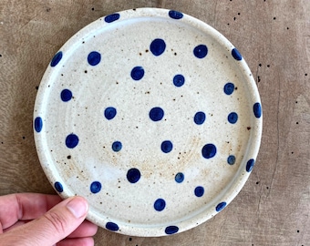 Ceramic little plate, Pottery cake plate nr. 11, Serving dish, Blue small Cheese platte, Gift for her, Food styling, Food farmhouse rustic