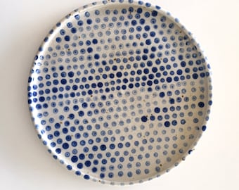 8" inch Ceramic salat plate, Serving Cheese dish, Blue white Handmade tabletop, Farmhouse tableware, Ceramic serving plate, Ceramic gifts