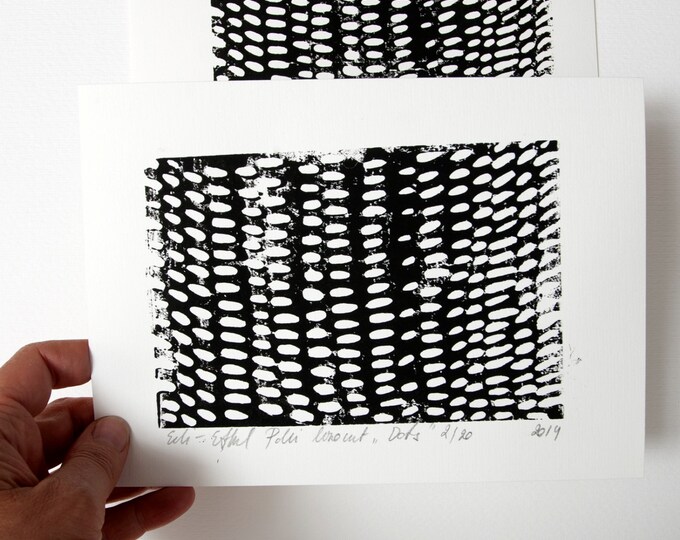 Black White Linocut Dots Linocut Original Linocut Etsy