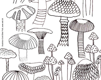 mushroom coloring sheets, nature mushrooms, instant printable, download color page, gift, forest autumn, adult coloring page US-Letter size