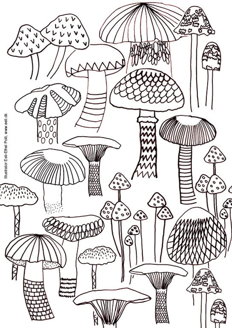 Mushroom Coloring Sheet A4 Printable Instant Download Color | Etsy