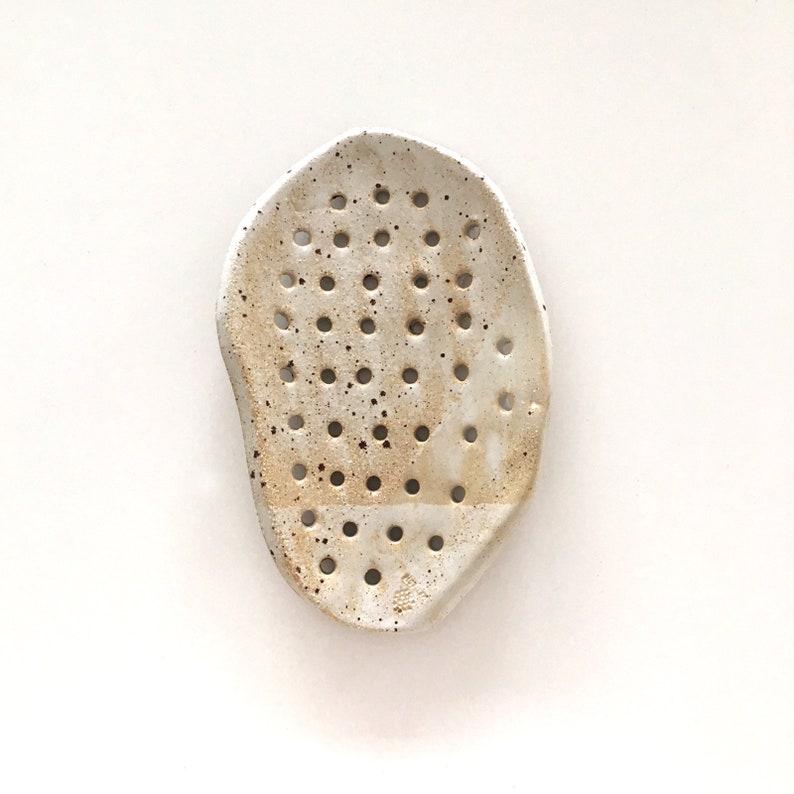 Handmade Soap Dish White Clay Bowl Bathroom Accessories Stoneware Gift For Her With Holes Farmhouse