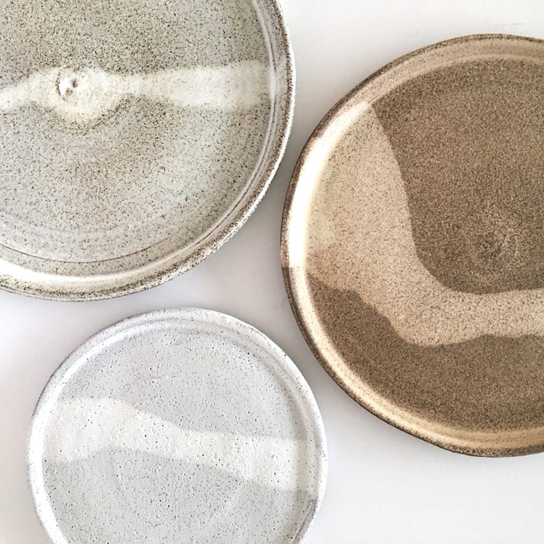 Pottery cake plate, Ceramic little plate, Serving dish, Brown small plate, Cheese platte, Gift for her, Food styling, Food props Farmhouse image 5