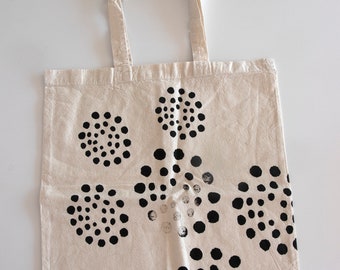 Tote bag with dots Cotton tote, Natural tote bag, Handmade tote, Black Polka dots tote, Gift for her, Screen printed tote Black natural