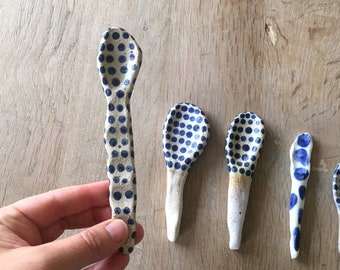 CUSTOM Clay spoons, Blue clay spoons, Unique pottery spoon, Salt sugar spoon, Handmade clay spoon studio, Gift, Wabi sabi, Country house