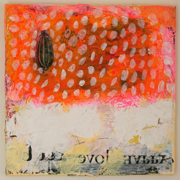 art painting original pink abstract orange snowing mixed media white