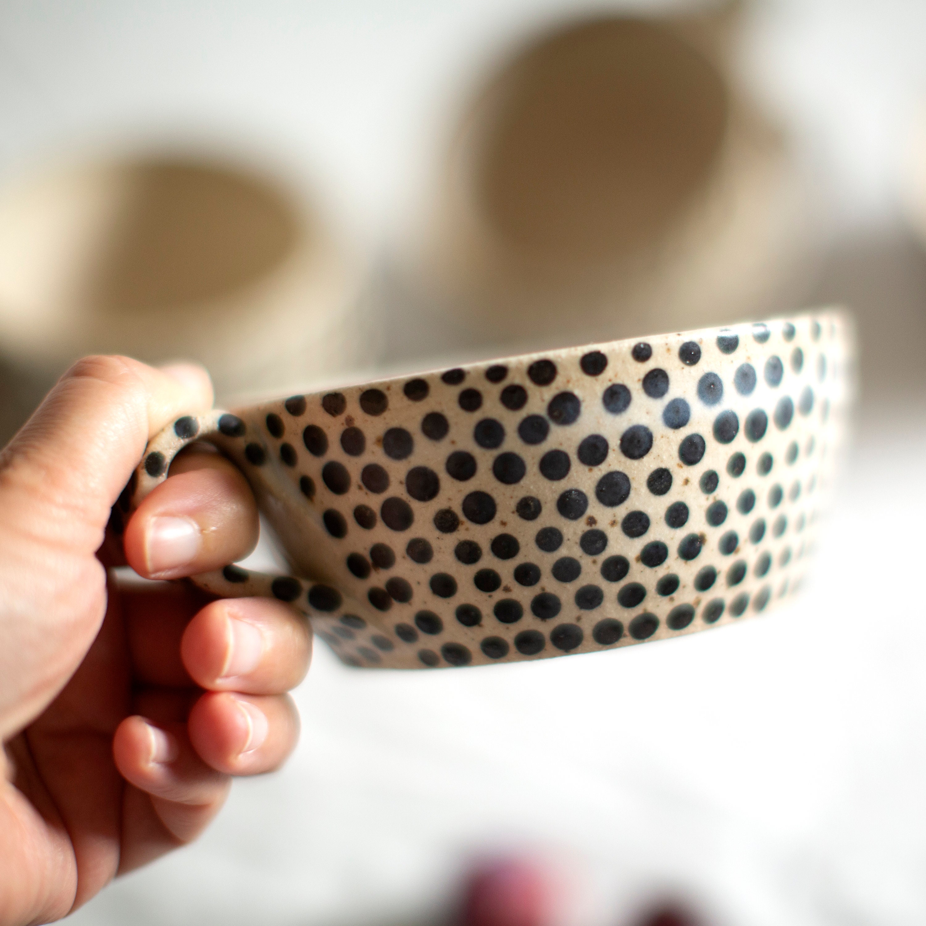 Fait Pour Commander de Grandes Tasses Blanches Noires, Tasse Ramen de Soupe Thé Café avec Des Poigné