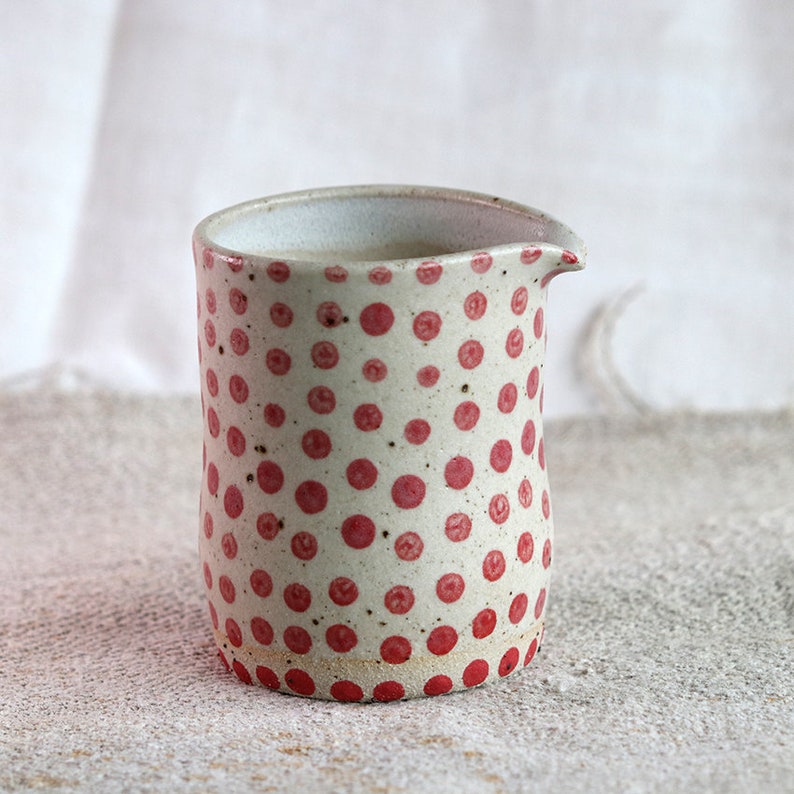 CUSTOMMADE Polka dot pitcher, Red white pitcher, Milk pitcher, Gift for her, Handmade saucer Unique small pitcher, Farmhouse gift, Tabletop imagem 3