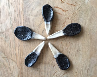 Clay spoons, Black small spoons, Unique pottery Salt sugar, Handmade spoons black ivory, Gift for kitchen, Wabi sabi Country House spoons
