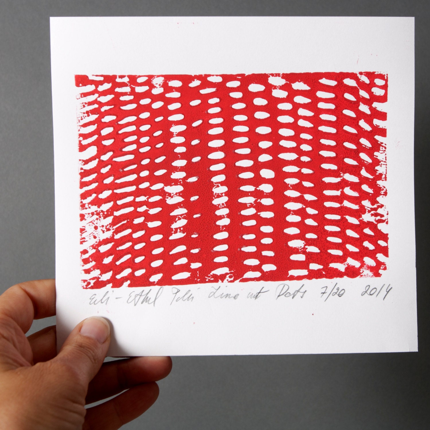 Dots Paper Linocut Original Red Rain Abstract Composition Lino Etsy
