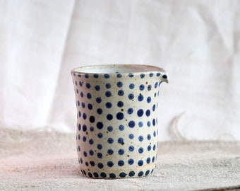 CUSTOMMADE Polka dot pitcher, Navy white pitcher, Milk pitcher, Gift for her, Handmade saucer Unique small pitcher, Farmhouse gift, Tabletop