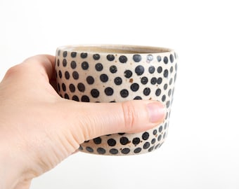 MADE TO ORDER Ceramic tumbler, Pottery gift, Black white cup, Handmade Coffee cup, Farmhouse style cup, Unique beaker, B/W cup, Polka dots