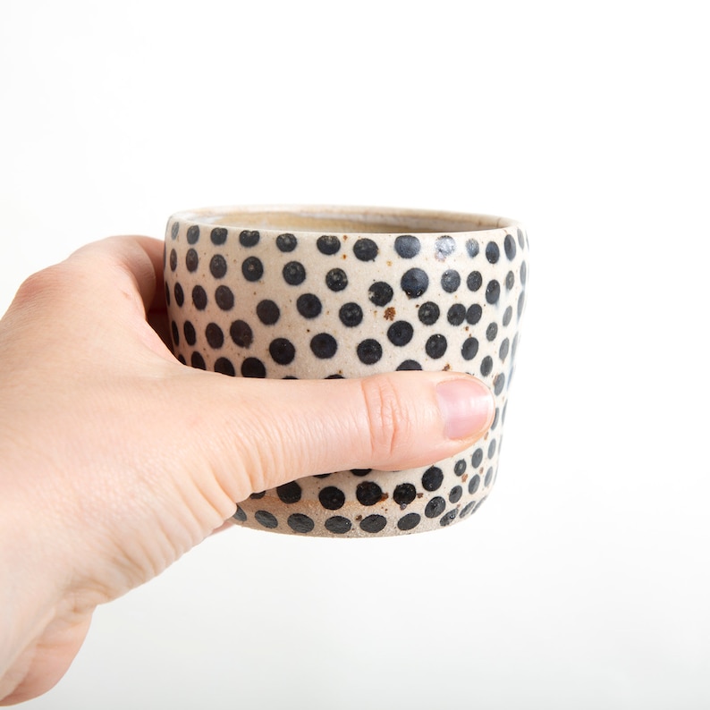 MADE TO ORDER Ceramic tumbler, Pottery gift, Black white cup, Handmade Coffee cup, Farmhouse style cup, Unique beaker, B/W cup, Polka dots image 1