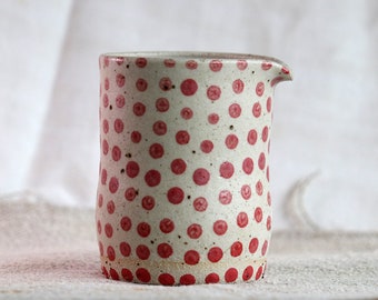 CUSTOMMADE Polka dot pitcher, Red white pitcher, Milk pitcher, Gift for her, Handmade saucer Unique small pitcher, Farmhouse gift, Tabletop