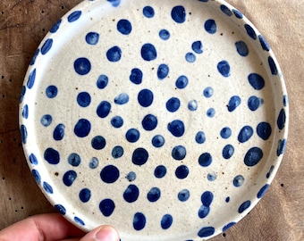 Ceramic little plate, Pottery cake plate nr. 14, Serving dish, Blue small Cheese platte, Gift for her, Polli Pots, Food farmhouse rustic