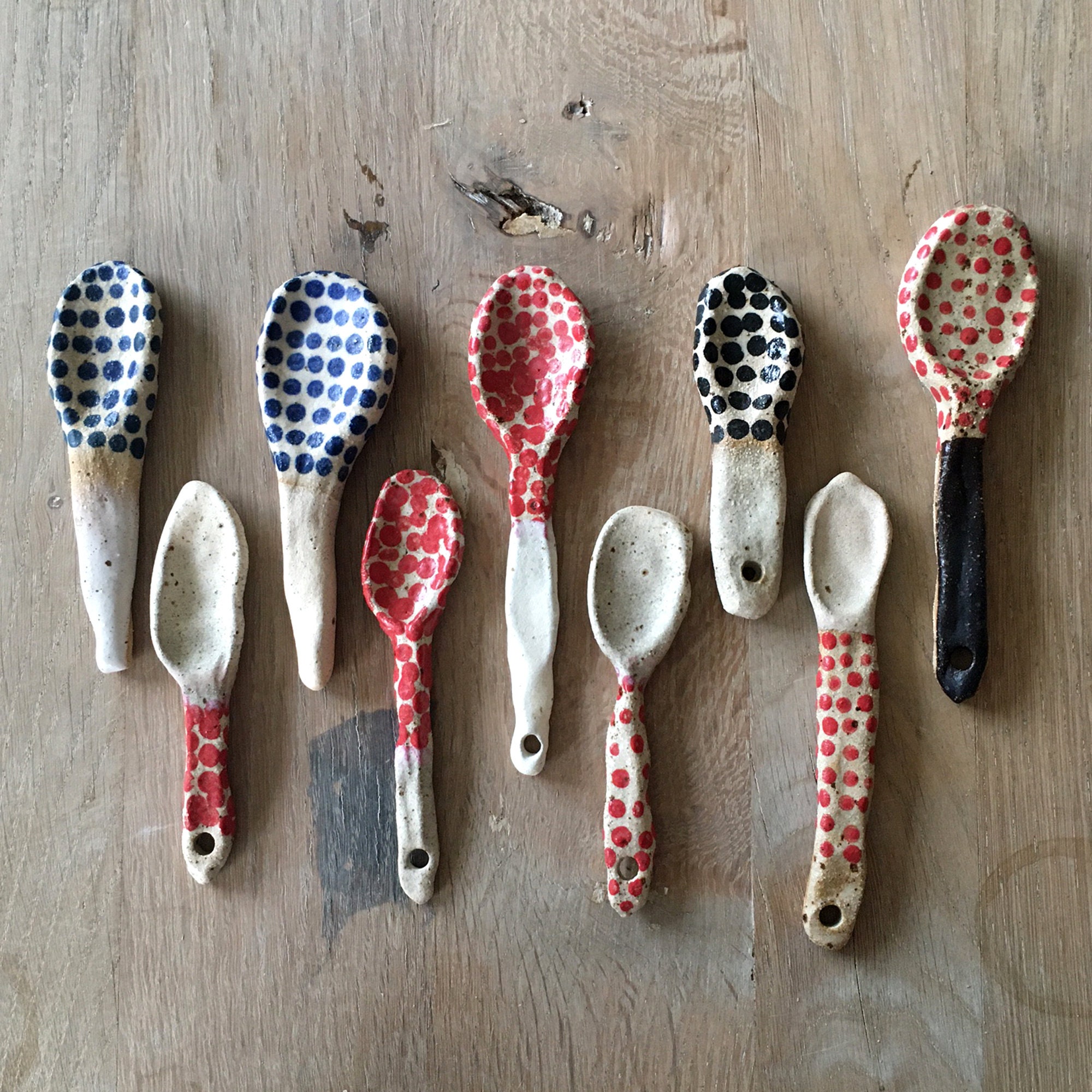 CUSTOM Clay Spoons Blue Polka Dots Spoons Unique Pottery Etsy UK