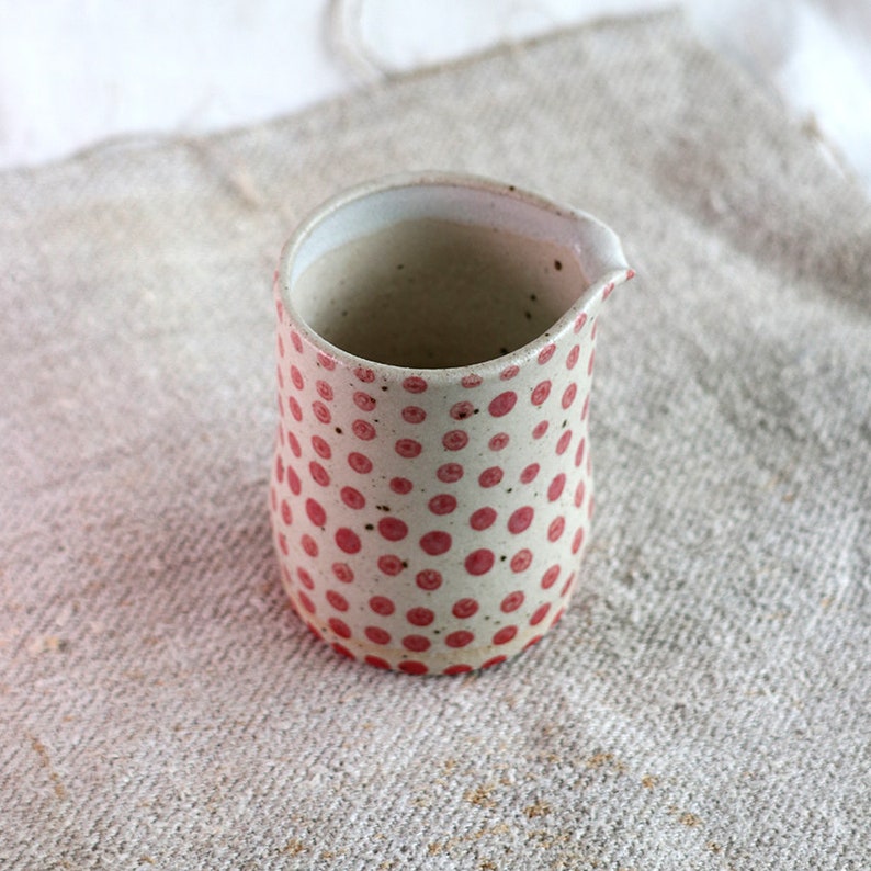 CUSTOMMADE Polka dot pitcher, Red white pitcher, Milk pitcher, Gift for her, Handmade saucer Unique small pitcher, Farmhouse gift, Tabletop imagem 2