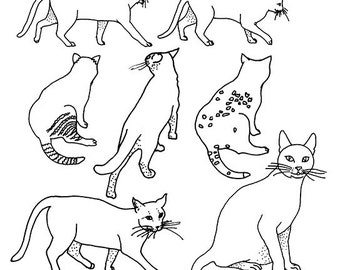 Cats coloring sheets, Halloween cats, Instant printable animal, Download color page, Cat cats art, Adult coloring page A4 size, Gift for her