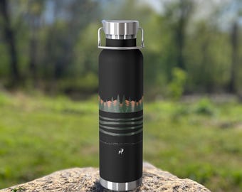22oz Insulated Stainless Steel Water Bottle – Forest Line Nature-Inspired Minimalist Design | Outdoor, Hiking, Camping, Travel Gift