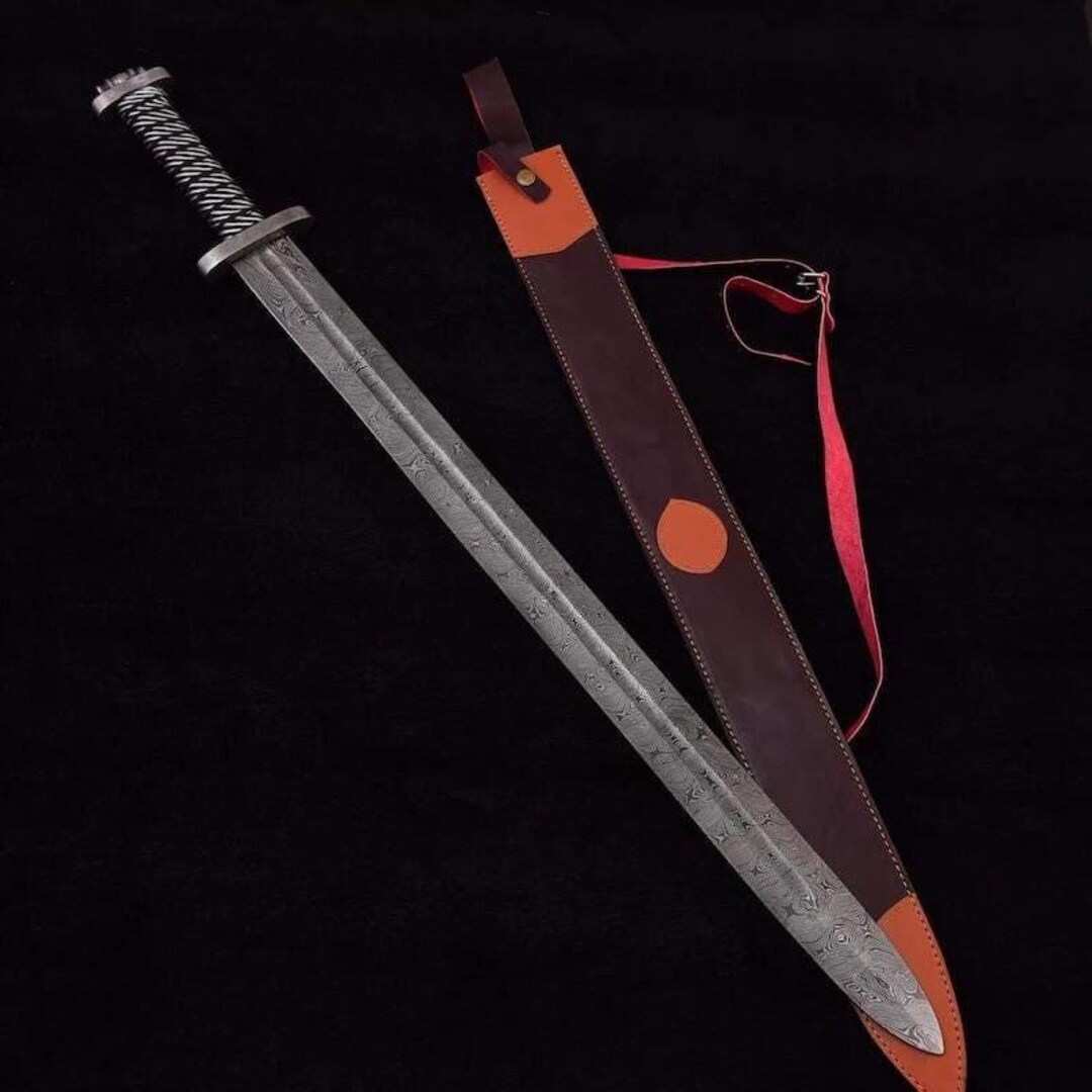 Épée Viking Damas Forgée à La Main - Reproduction Médiévale, Lame Acier Damas, Manche Bois