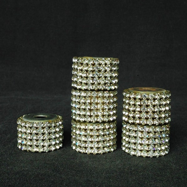 Vintage rescued rhinestones metal cylinder. PRICE FOR 1. Jewelry making, mixed media supply, ooak craft bead finding.