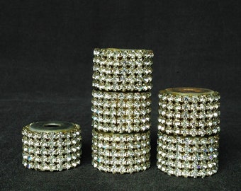 Vintage rescued rhinestones metal cylinder. PRICE FOR 1. Jewelry making, mixed media supply, ooak craft bead finding.