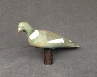 Antique pigeon rubber decoy figurine. Collectible bird replica cottage home decoration. Animal reproduction fun country prop setting display