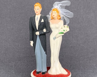 Antique wedding cake topper... Engagement marriage retro gift idea. Collectibles party decoration. Here comes the Bride.