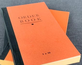 Vintage order book for collage or journaling. Rescued industrial paper supply to play market. Journal maker office supply to upcycle recycle