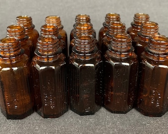 External use only. Vintage French vials for magical potion. Rescued laboratory supply from France. Amber glass bottles for home decoration