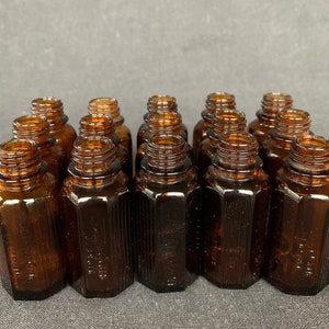 External use only. Vintage French vials for magical potion. Rescued laboratory supply from France. Amber glass bottles for home decoration image 1